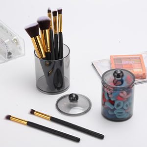 Glozzeria Glozzeria 1 Pcs Cotton Swab Ball Pad Holder Transparent Plastic Jars with Lids Clear Makeup Organizer for Cotton Swab Cotton Ball Cotton Rounds Floss Picks Transparent Black  - Image 2