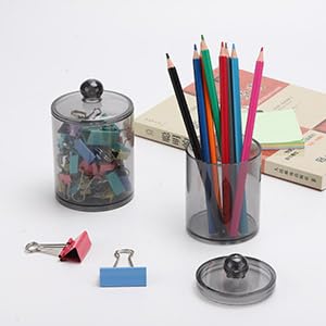 Glozzeria Glozzeria 1 Pcs Cotton Swab Ball Pad Holder Transparent Plastic Jars with Lids Clear Makeup Organizer for Cotton Swab Cotton Ball Cotton Rounds Floss Picks Transparent Black  - Image 1