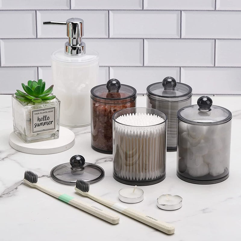 Glozzeria Glozzeria 1 Pcs Cotton Swab Ball Pad Holder Transparent Plastic Jars with Lids Clear Makeup Organizer for Cotton Swab Cotton Ball Cotton Rounds Floss Picks Transparent Black  - Image 4