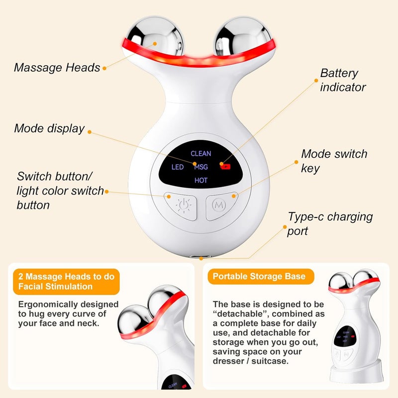 ERROWIN Micro-Current Facial Beauty Device，Red Light Therapy for Wrinkles & Firming，LED Face Massager Tool with Vibraion，Portable at-Home Face Sculpting Tool for Skin Care，Soothe and Relax Skin - Image 5