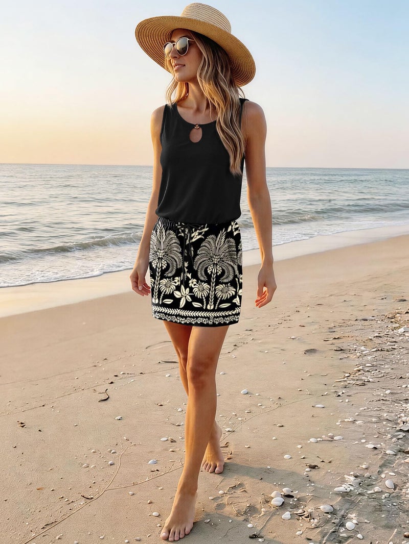 SAUKOLE Women Summer Sleeveless Tank Dresses Causal Elastic Waist Loose Fit Short Mini Dress - Image 3