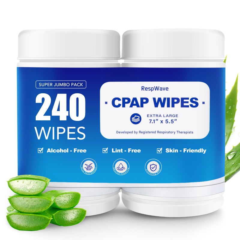 RespWave CPAP Mask Wipes 240 Count 2120 Canisters Jumbo Pack Unscented Extra Large Moist Alcohol Free Lint Free 35 Months Supply for Daily CPAP Machine and Supplies Care - Image 3