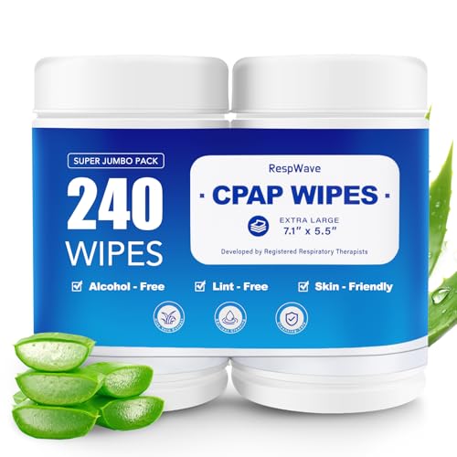 RespWave CPAP Mask Wipes 240 Count 2120 Canisters Jumbo Pack Unscented Extra Large Moist Alcohol Free Lint Free 35 Months Supply for Daily CPAP Machine and Supplies Care - Image 2