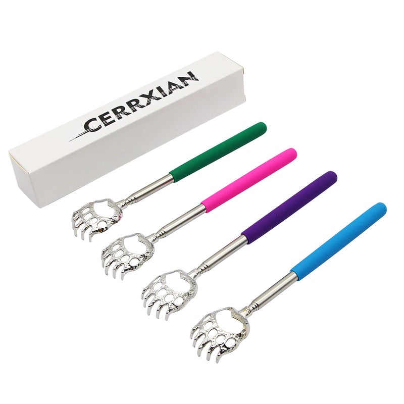 CERRXIAN (4-Pack) Telescoping Back Scratcher, LEMENG Portable Extendable Telescopic Bear Claws Metal Back Scratchers - Hand Massager Backslap with Rubber Handles - Image 4