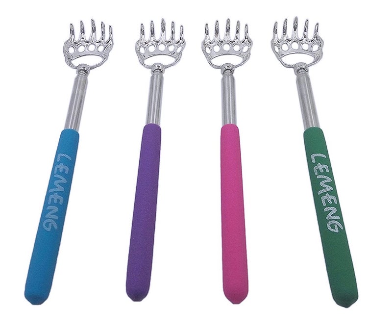 CERRXIAN (4-Pack) Telescoping Back Scratcher, LEMENG Portable Extendable Telescopic Bear Claws Metal Back Scratchers - Hand Massager Backslap with Rubber Handles - Image 1