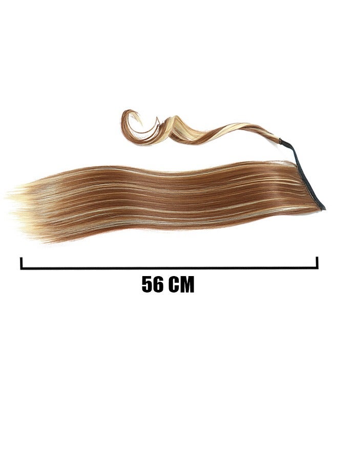 Beyond 2 Pcs Long Ponytail Extensions Hair Piece Clip, Natural Straight Ponytail with Wrap Around Magic Paste Wigs Extension (Brown+Black) - Image 2
