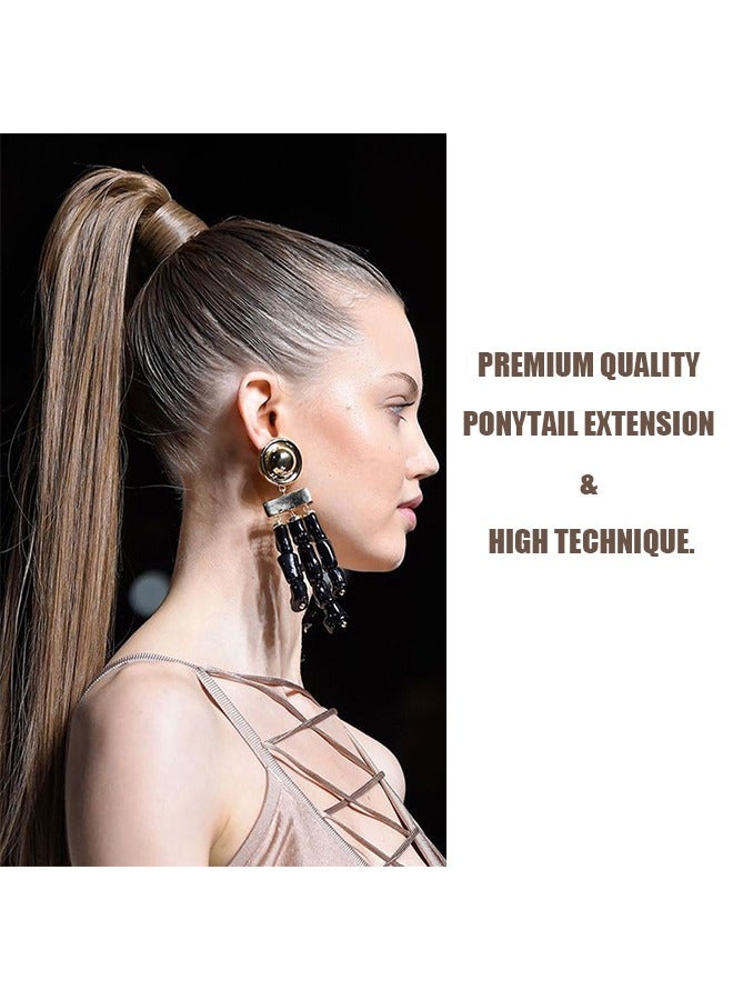 Beyond 2 Pcs Long Ponytail Extensions Hair Piece Clip, Natural Straight Ponytail with Wrap Around Magic Paste Wigs Extension (Brown+Black) - Image 4