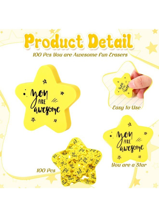 Spakon 100 Pcs Motivational Star Shaped Erasers Bulks for Kids You are Awesome Fun Erasers Inspirational Mini Erasers Students Classroom Rewards Gift Bag Filler Back to School Gift for Kids - Image 2
