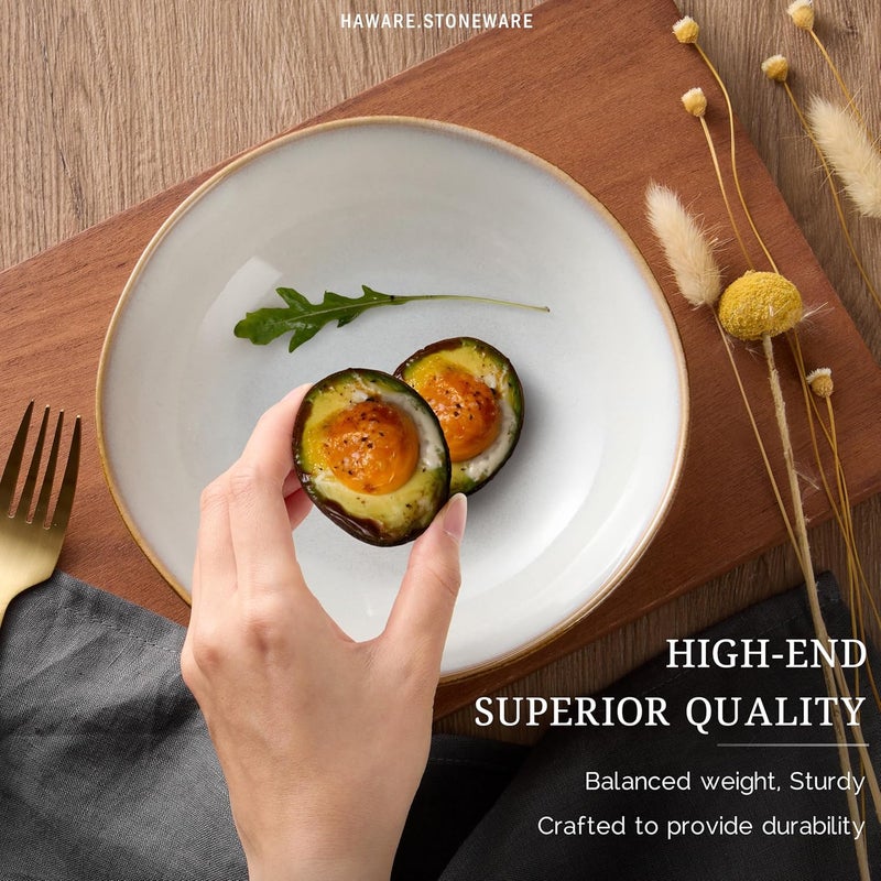 HaWare Plates and Bowls Set Stoneware Dinnerware Sets 18Piece Handpainted Dishware for 6 Scratch Resistant Ceramic Dinner Set for Home Kitchen Microwave and Dishwasher Safe Reactive Pearl White - Image 5