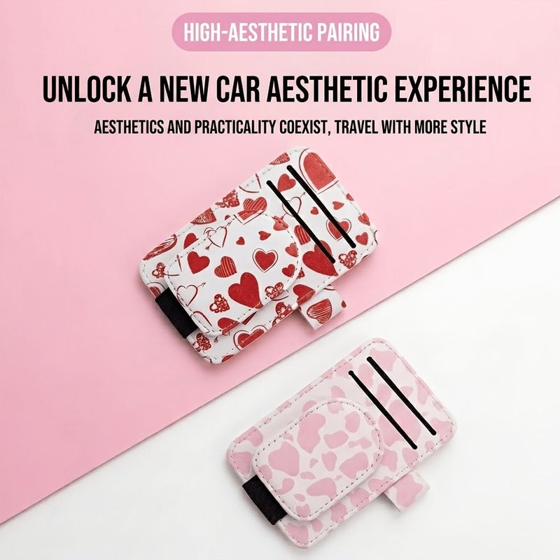 Vintage Orange Blossom Car Glasses Holder Magnetic Sun Visor Eyeglasses Clip With Card Slot PU Leather Cute Pattern Auto Interior Accessories For Women - Image 4