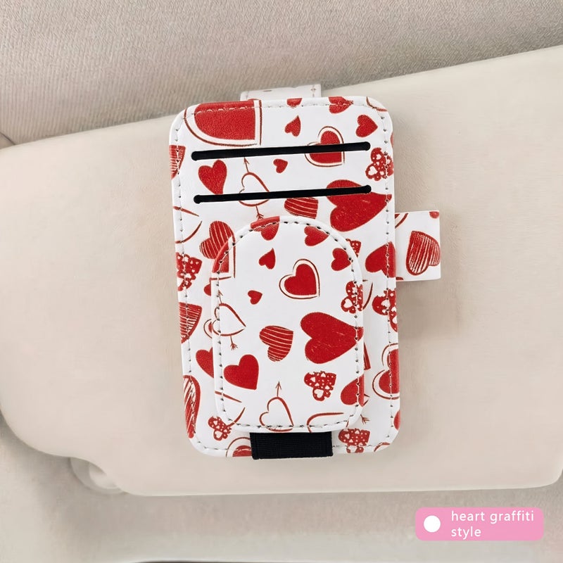 Vintage Orange Blossom Car Glasses Holder Magnetic Sun Visor Eyeglasses Clip With Card Slot PU Leather Cute Pattern Auto Interior Accessories For Women - Image 3