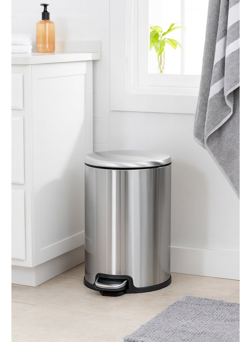 Primanova Trash Can 12 Liter Stainless Steel Pedal Bin with Soft-Close Lid and Removable Inner Bucket – Compact Bathroom Kitchen Waste Bin (Silver) - Image 2