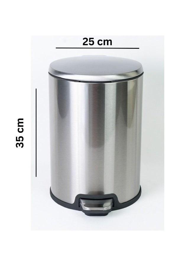 Primanova Trash Can 12 Liter Stainless Steel Pedal Bin with Soft-Close Lid and Removable Inner Bucket – Compact Bathroom Kitchen Waste Bin (Silver) - Image 4