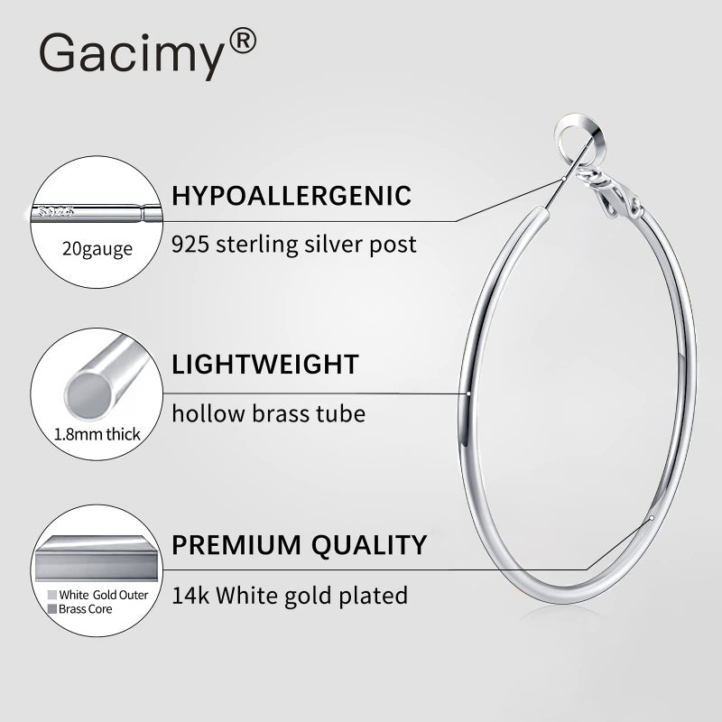 Gacimy Small Hoop Earrings for Women 14K White Gold Plated, 925 Sterling Silver Post Hoops for Women, 20mm Silver Tone Small Earrings - Image 2