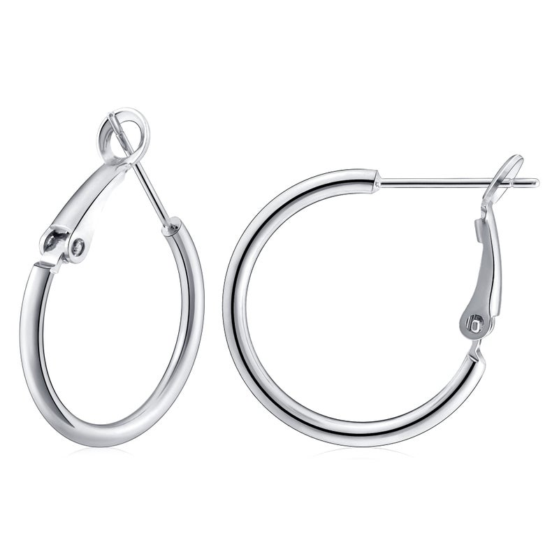 Gacimy Small Hoop Earrings for Women 14K White Gold Plated, 925 Sterling Silver Post Hoops for Women, 20mm Silver Tone Small Earrings - Image 1