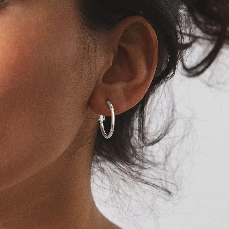 Gacimy Small Hoop Earrings for Women 14K White Gold Plated, 925 Sterling Silver Post Hoops for Women, 20mm Silver Tone Small Earrings - Image 3