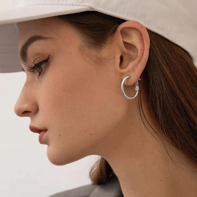 Gacimy Small Hoop Earrings for Women 14K White Gold Plated, 925 Sterling Silver Post Hoops for Women, 20mm Silver Tone Small Earrings - Image 4