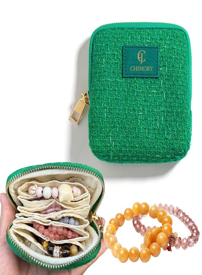 CHIMORY Tweed Travel Jewelry Pouch - Mother's Day Gift for Women, Elegant Jewelry Organizer Case with Smooth Metal Zipper for Rings, Crystal Bracelets & Bangles, Tweed Green - Image 1