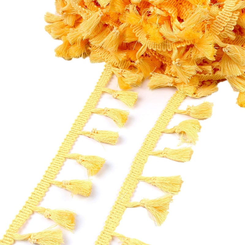 MSCFTFB 20 Yards Mini Tassel Fringe Trim,Boho Tassels Ribbon for Women,1.6inch Wide Sewing Fabric Lace for DIY Jewelry Clothing Bag Curtain Home Party Decor(Yellow) - Image 1