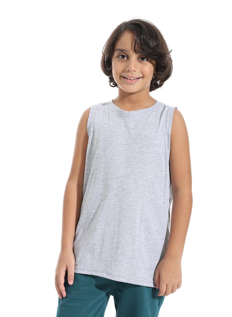 Andora Cut Sleeves Loose Fit Basic T-Shirt_Light Grey - Image 1