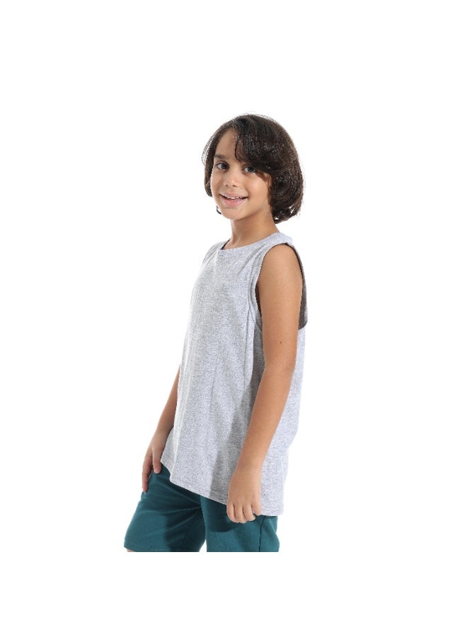 Andora Cut Sleeves Loose Fit Basic T-Shirt_Light Grey - Image 4