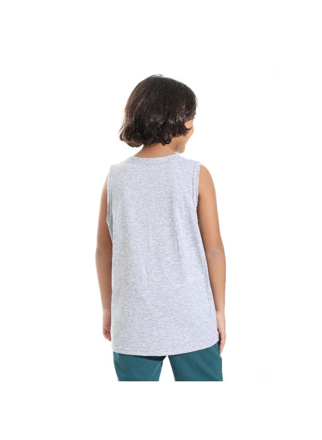 Andora Cut Sleeves Loose Fit Basic T-Shirt_Light Grey - Image 2