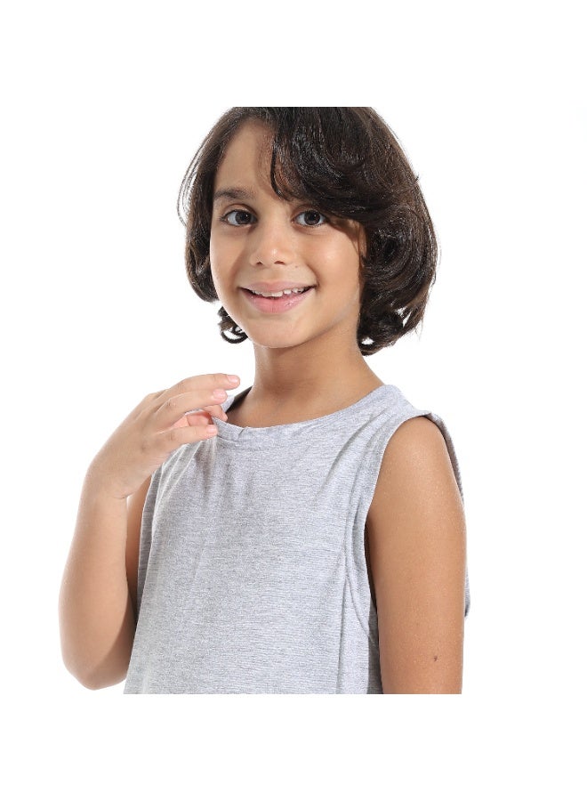 Andora Cut Sleeves Loose Fit Basic T-Shirt_Light Grey - Image 3