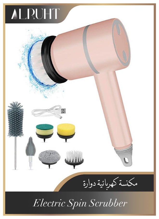 Alruht Rechargeable Electric Spin Scrubber, Portable Handheld Cleaning Brush with 6 Replaceable Brush Heads, Cordless Cleaning Brush for Bathroom, Kitchen, Dish, Milk bottle, Tile, Glass  - Image 1