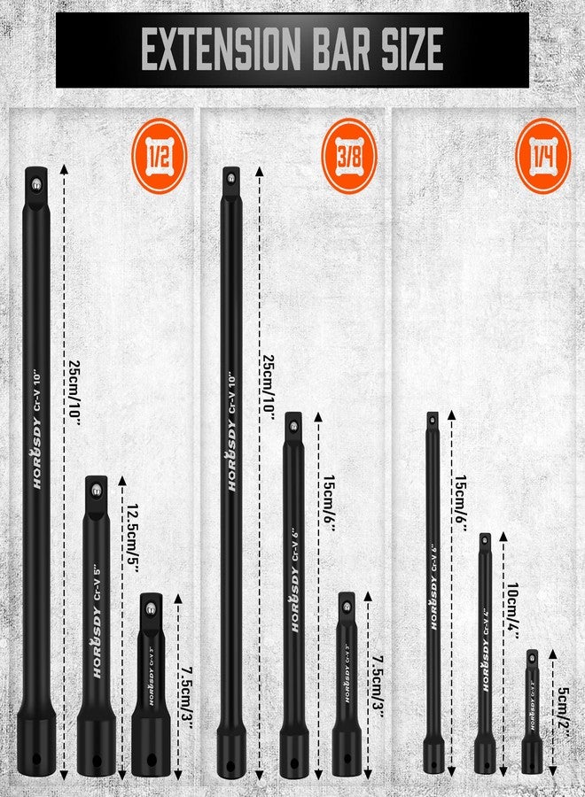 HORUSDY 12Pcs Socket Extension Set, 1/4", 3/8" and 1/2" Impact Drive Socket Extension, Socket Adapters, Drive Tool Accessory, CR-V Steel - Image 2