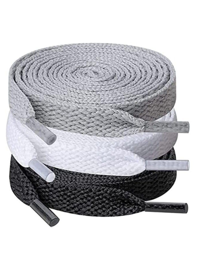 شريطي حذاء مسطحة، 3 أزواج من شريطي حذاء بيضاء عريضة لأحذية الجري والمشطيات – 120 سم - Image 1