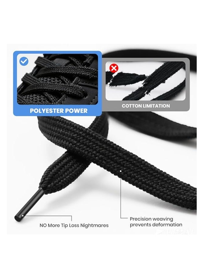 شريطي حذاء مسطحة، 3 أزواج من شريطي حذاء بيضاء عريضة لأحذية الجري والمشطيات – 120 سم - Image 3