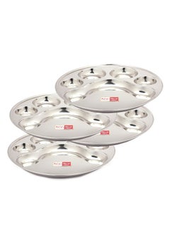 KCL KCL Stainless Steel (Heavy Guage) Round Plate - 4 Partition Divided, Lunch/Dinner/Bhojan/Thali Plates - 4 Unit - Diameter - 12 Inches Each  - Image 2