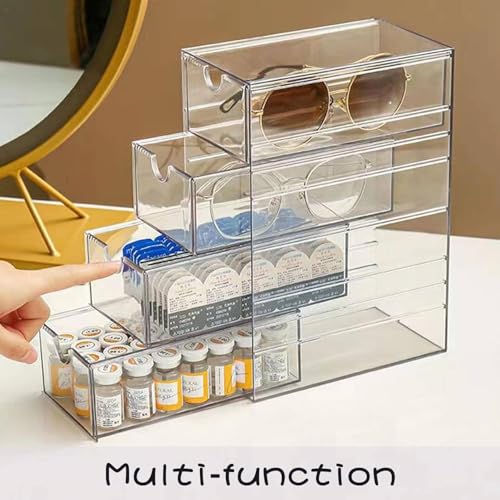MosQuick® 4 layer drawers acrylic transparent storage organiser for specs sunglasses, cosmetics stationery jewellery watches etc for bathroom kitchen wardrobe cabinets - Image 2