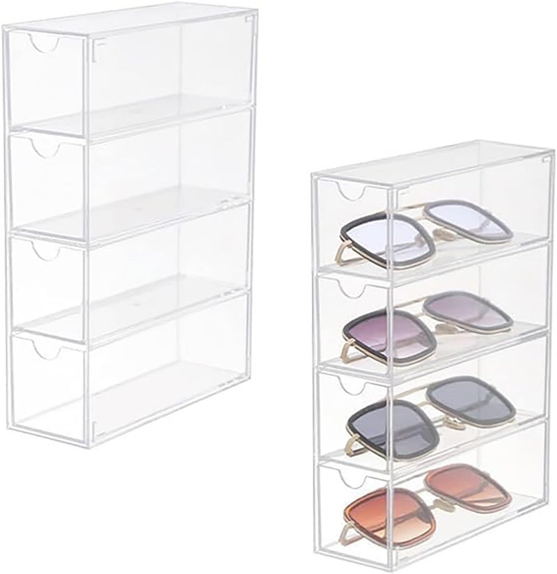 MosQuick® 4 layer drawers acrylic transparent storage organiser for specs sunglasses, cosmetics stationery jewellery watches etc for bathroom kitchen wardrobe cabinets - Image 1