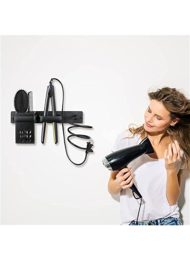 Hair Dryer Holder Hairdryer Station Wall Mounted Spiral Shelf Bracket Stand Hanger Straightener Organizer Blow Storage with Holes Rack For Bathroom Aluminum Professional - Image 2