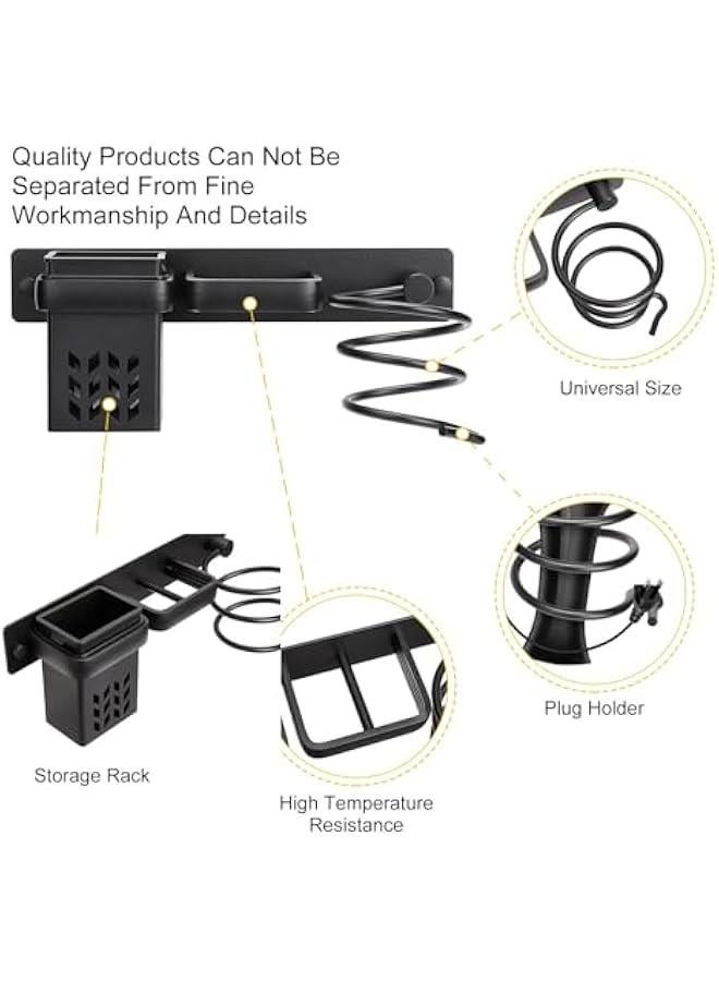Hair Dryer Holder Hairdryer Station Wall Mounted Spiral Shelf Bracket Stand Hanger Straightener Organizer Blow Storage with Holes Rack For Bathroom Aluminum Professional - Image 3