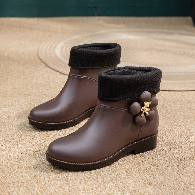 Candy Colored Fashion Rain Boots for Women 02 brown (one size larger with cotton) 
