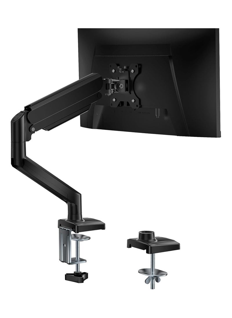 NNEWVANTE Single Monitor Mount, Gas Spring Monitor Arm for 17-34 inch Screens, Adjustable Computer Monitor Stand up to 26.4lbs, with Clamp and Grommet Base, Mounting Holes 75 and 100mm, Black  - Image 1