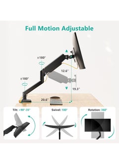 NNEWVANTE Single Monitor Mount, Gas Spring Monitor Arm for 17-34 inch Screens, Adjustable Computer Monitor Stand up to 26.4lbs, with Clamp and Grommet Base, Mounting Holes 75 and 100mm, Black  - Image 3
