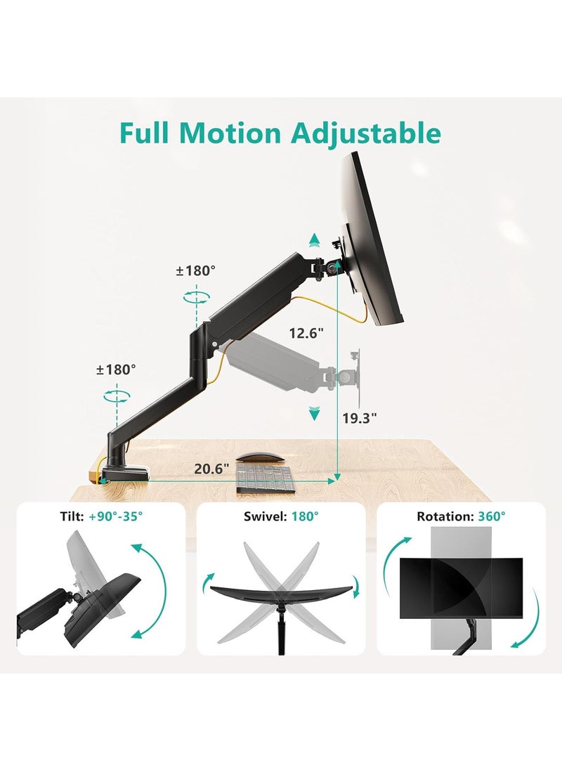 NNEWVANTE Single Monitor Mount, Gas Spring Monitor Arm for 17-34 inch Screens, Adjustable Computer Monitor Stand up to 26.4lbs, with Clamp and Grommet Base, Mounting Holes 75 and 100mm, Black  - Image 3