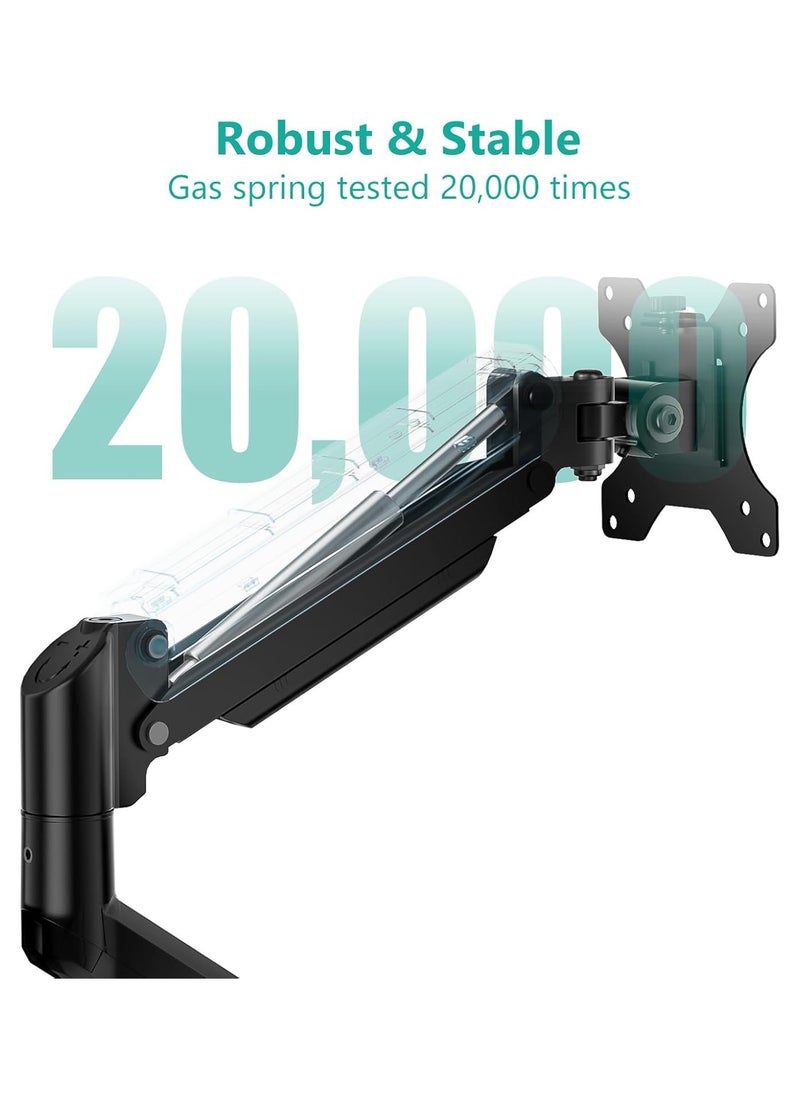 NNEWVANTE Single Monitor Mount, Gas Spring Monitor Arm for 17-34 inch Screens, Adjustable Computer Monitor Stand up to 26.4lbs, with Clamp and Grommet Base, Mounting Holes 75 and 100mm, Black  - Image 5