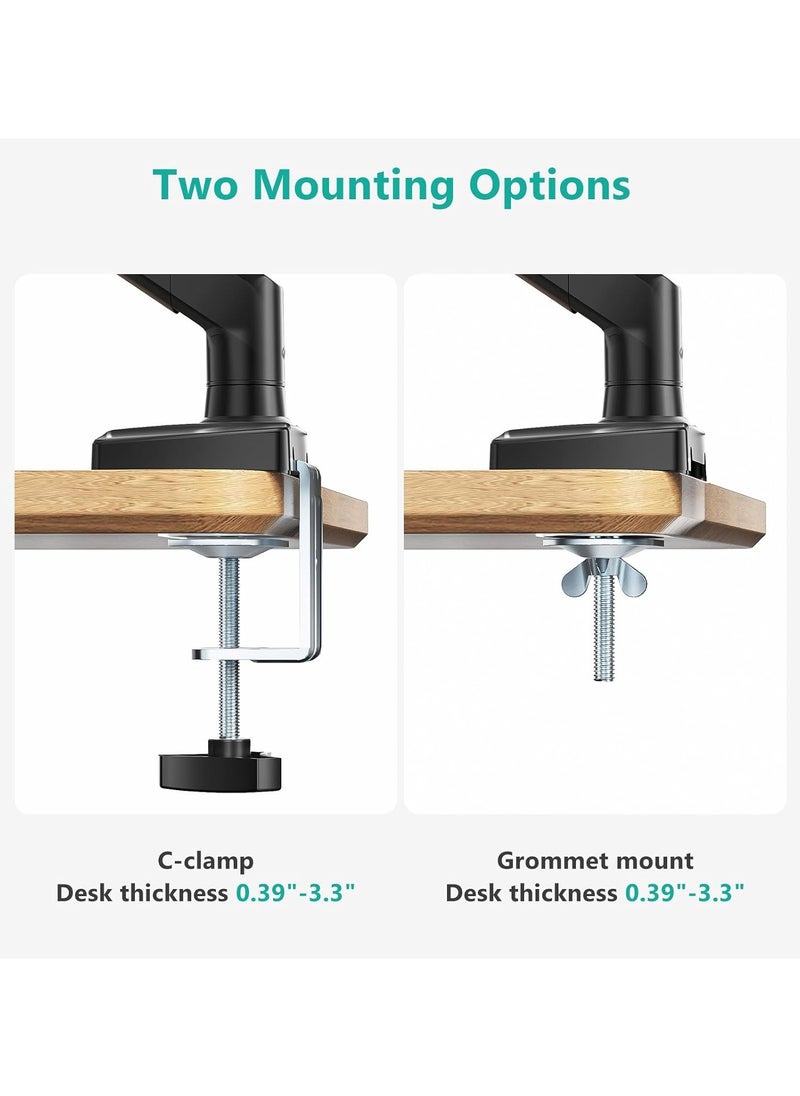 Single Monitor Mount, Gas Spring Monitor Arm for 17-34 inch Screens, Adjustable Computer Monitor Stand up to 26.4lbs, with Clamp and Grommet Base, Mounting Holes 75 and 100mm, Black