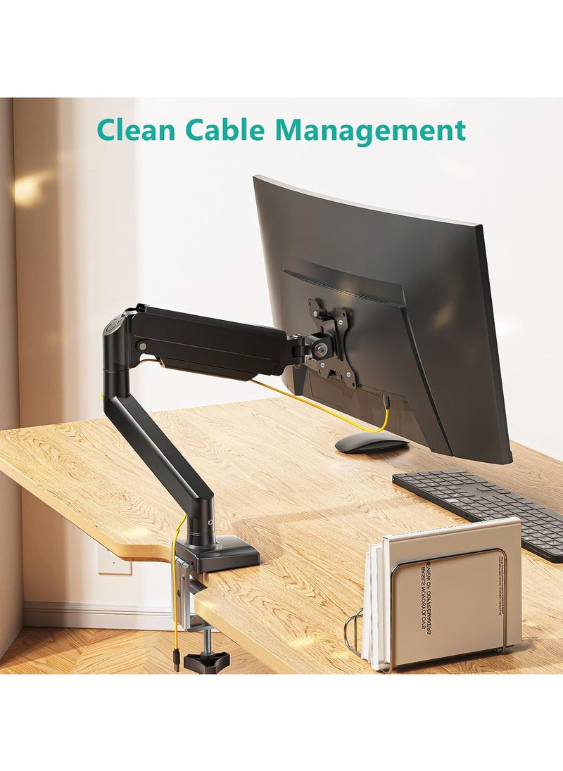 Single Monitor Mount, Gas Spring Monitor Arm for 17-34 inch Screens, Adjustable Computer Monitor Stand up to 26.4lbs, with Clamp and Grommet Base, Mounting Holes 75 and 100mm, Black