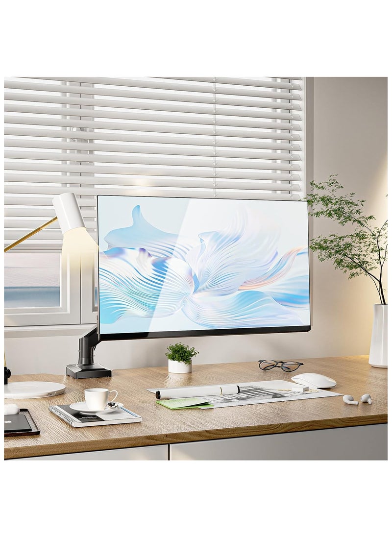 Single Monitor Mount, Gas Spring Monitor Arm for 17-34 inch Screens, Adjustable Computer Monitor Stand up to 26.4lbs, with Clamp and Grommet Base, Mounting Holes 75 and 100mm, Black