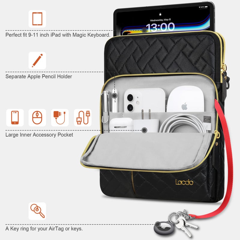 Lacdo Tablet Sleeve Bag for 11 inch iPad A16 / 11 inch iPad Pro M5 M4 / 11 Inch IPAD Air M3 M2 / 10.9" ipad/Ipad Air 5 4/10.2" iPAD, Samsung Galaxy Tab A9+ Tablet Shoulder Bag Carrying Case, Black - Image 2
