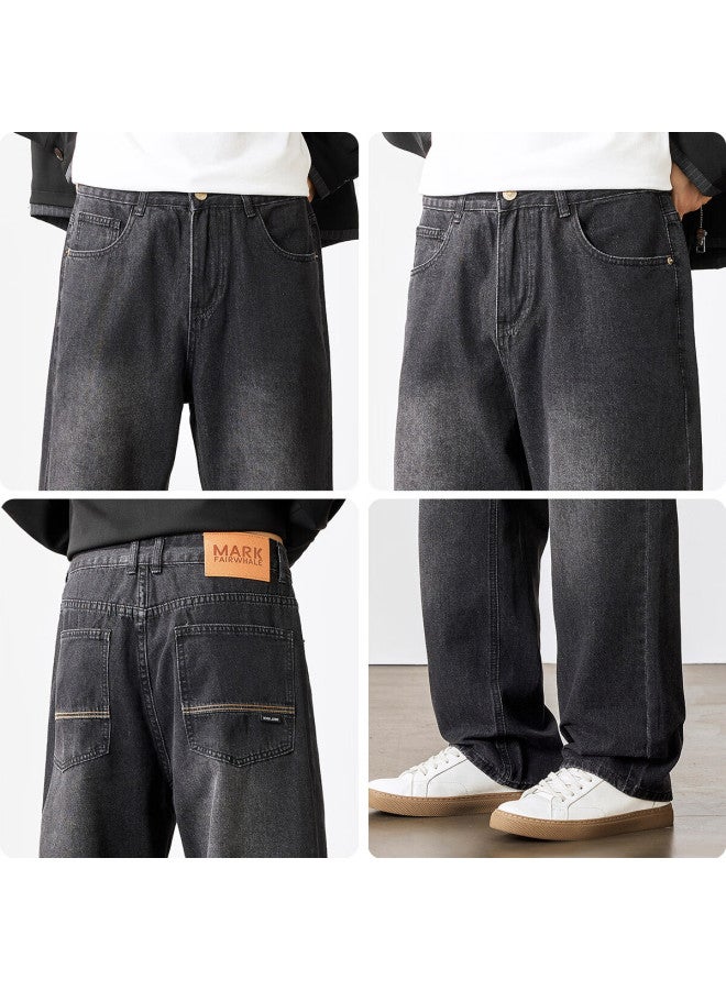 Mark Fairwhale Casual Washed Simple Men's Denim Jeans Spring New Solid Loose Comfortable Versatile Straight Pants For Men