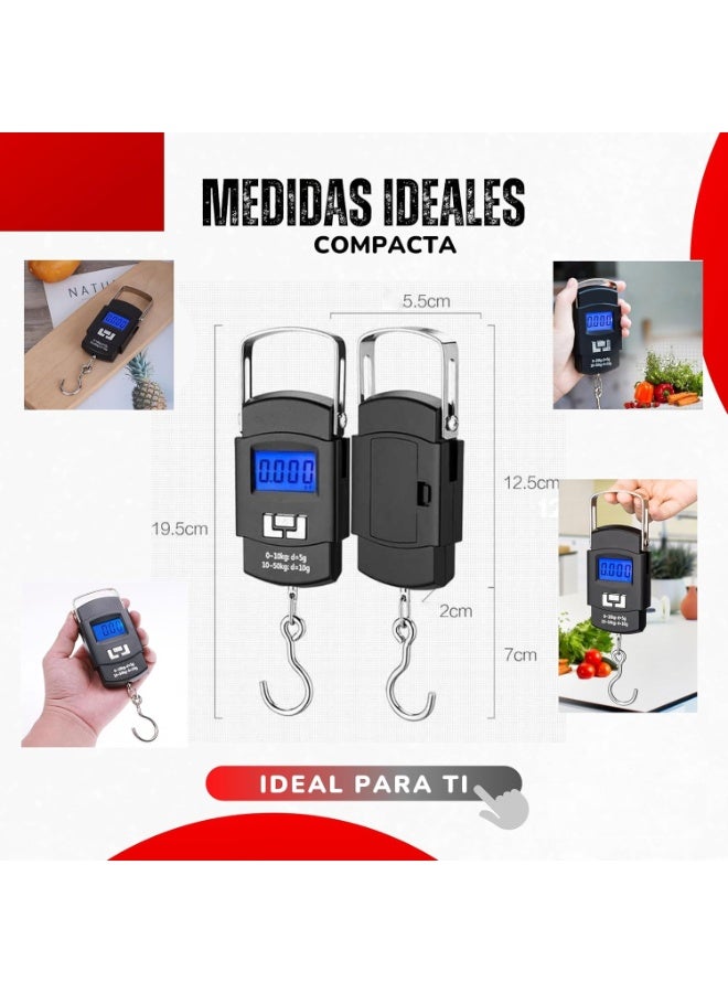 فكسر ميزان فيكسر الإلكتروني المحمول لصيد الأسماك بشاشة LED رقمية، 50 كجم (أسود) - Image 5