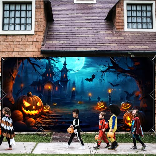 GRMIKBU Halloween Decorations Garage Door Cover Large Hanging Backdrop Door Cover Halloween Garage Wall Decorations for Outdoor Home Yard Garage Door Decorations Party Photo Backgrounds 7X16Ft - Image 3