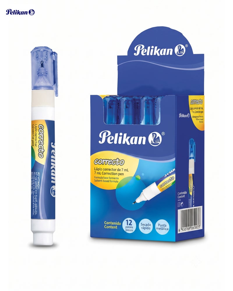 Pelikan Correcto Correction Pen (7ml) 12-Pens , Fast-Drying Whiteout Fluid with Metal Tip – 12-Pen Bulk Box for Office & School
