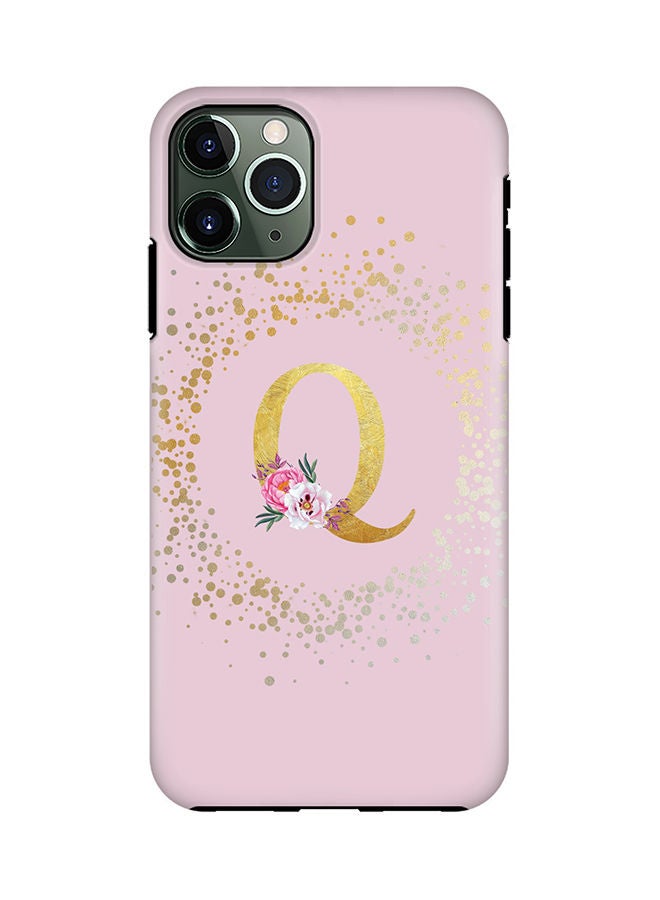 Stylizedd Monogram Tough Cover for Apple iPhone 11 Pro Case Custom Initials Letter Floral Pattern Tough Pro Dual Layer hybrid PC inner TPU protection Alphabet- Q (Pink) - Image 1